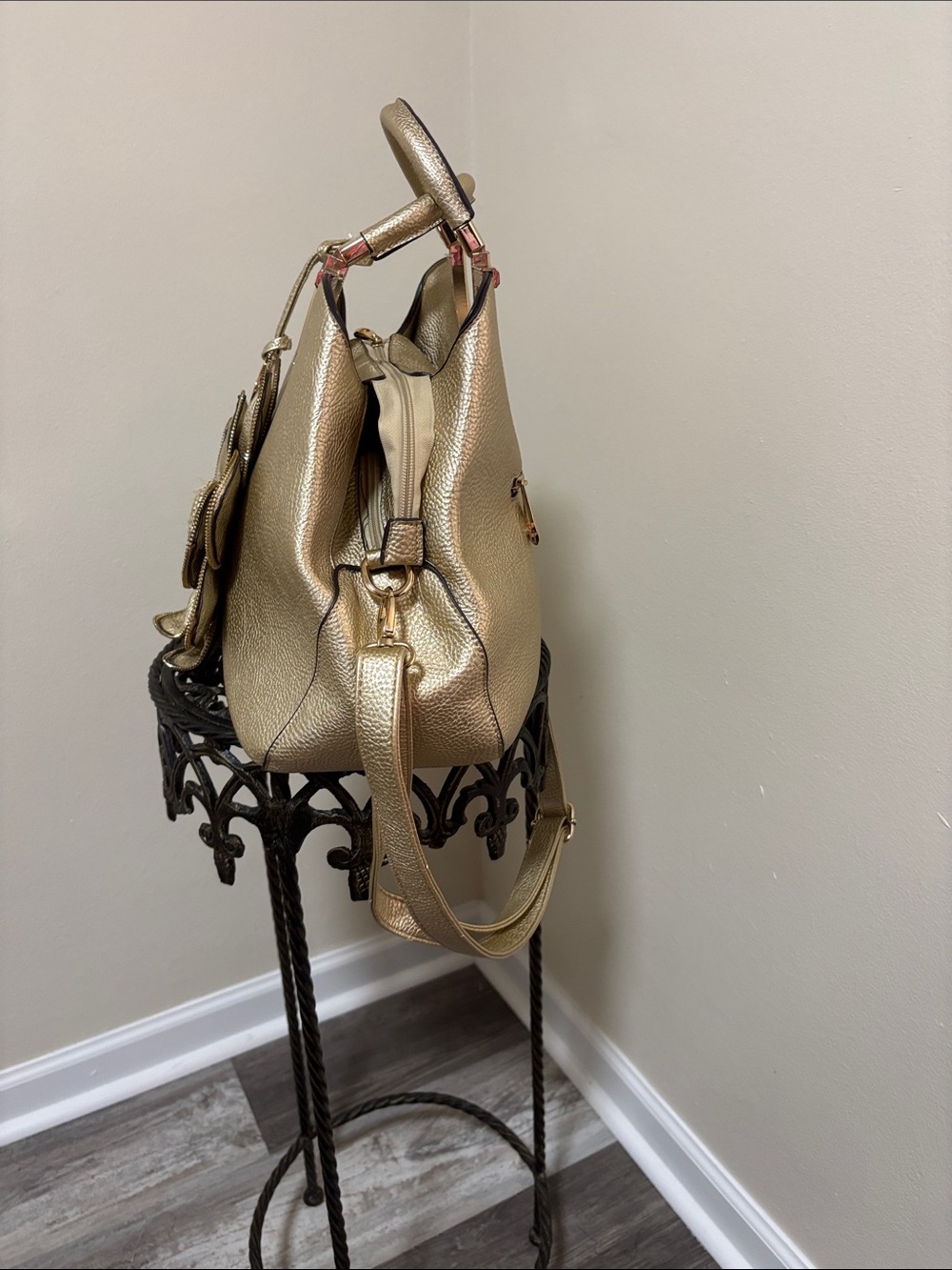 Gold Floral Embossed Top-Handle Tote - Picture 3 of 8